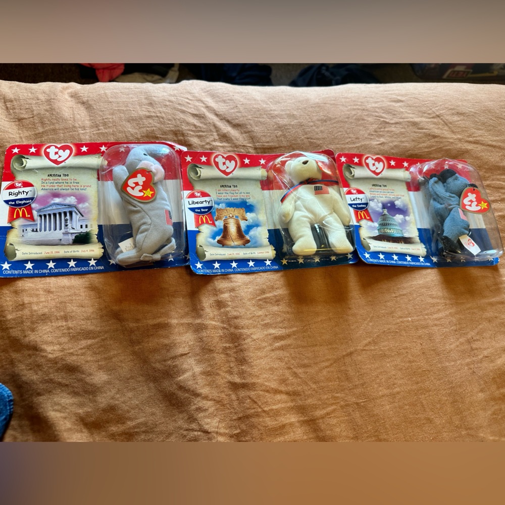 Ty Beanie Baby Liberty Lefty & Righty The American Trio
